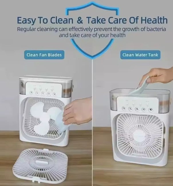 Climatiseur Portable 3-en-1 – Mini Refroidisseur d’Air, Ventilateur et Humidificateur avec Veilleuse LED