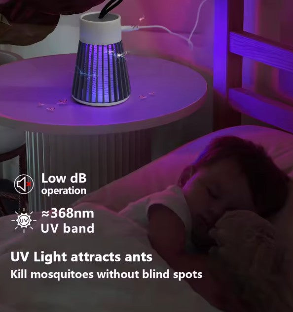 Lampe Anti-Moustiques Électrique 2-en-1 USB – Piège à Insectes avec Veilleuse LED pour Maison, Camping et Extérieur