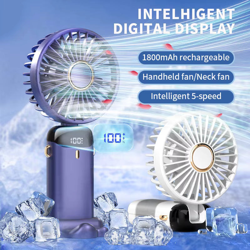 Ventilateur Portable Rechargeable avec Écran LED Intelligent – 5 Vitesses